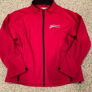 Red soft shell jacket by CLIQUE. Lined, full zip, size 2XL